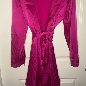 Pink Satin Wrap Dress